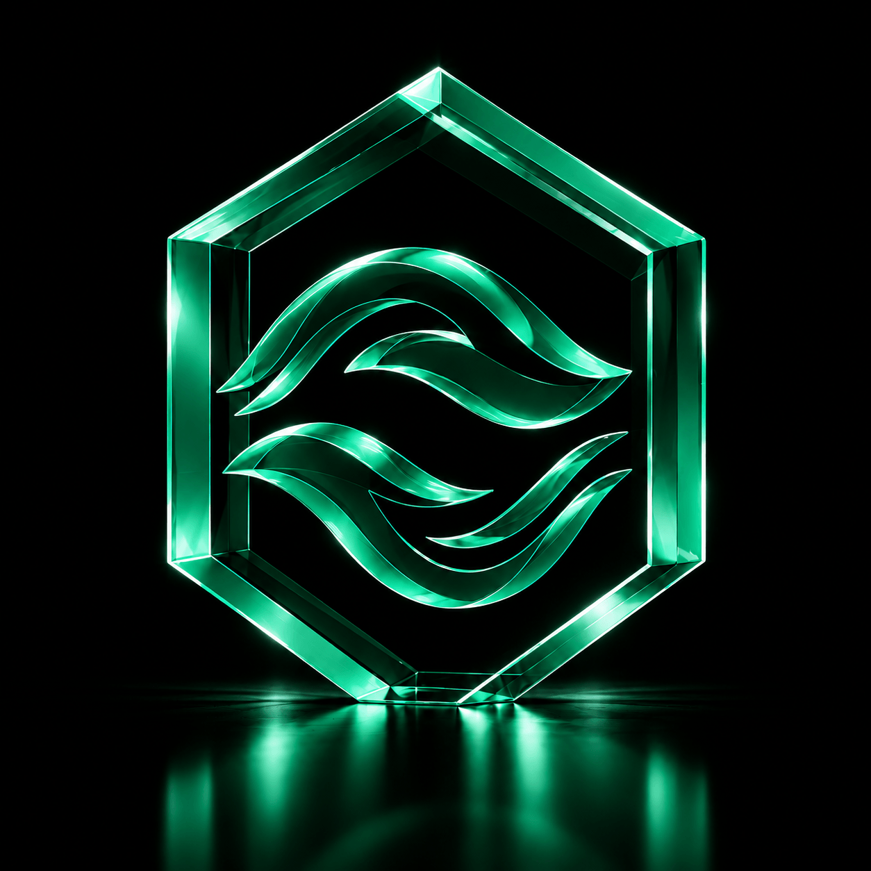 Luminous emerald glass Hex emblem